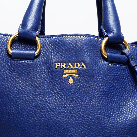 PRADA Leather 2way Tote Bag blue WS20689