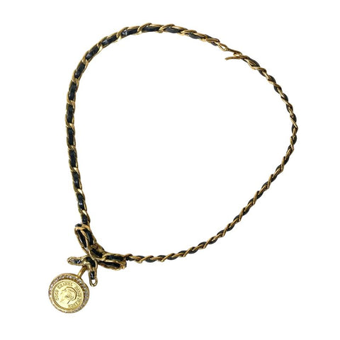 Chanel CHANEL 1995 Coin Ribbon Chain Necklace Gold x Black WS2068