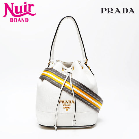 PRADA leather drawstring Handbag white WS20692