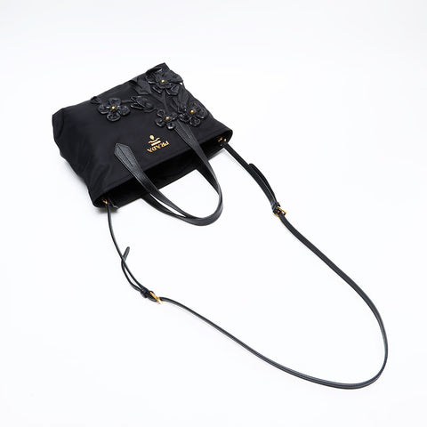 PRADA Nylon Flower Motif 2way Handbag black WS20696
