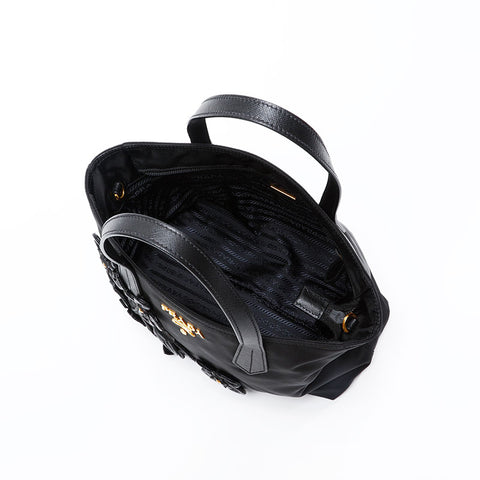 PRADA Nylon Flower Motif 2way Handbag black WS20696