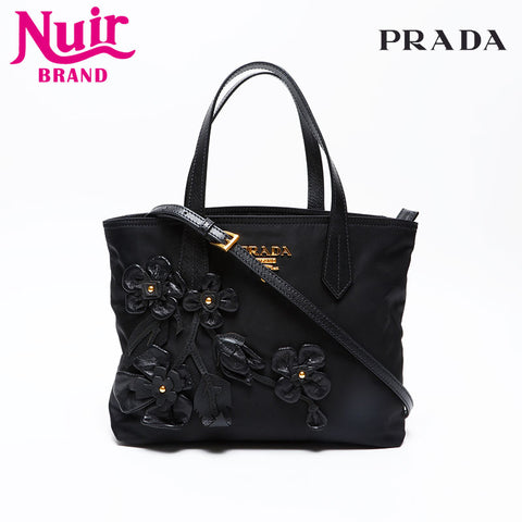 PRADA Nylon Flower Motif 2way Handbag black WS20696