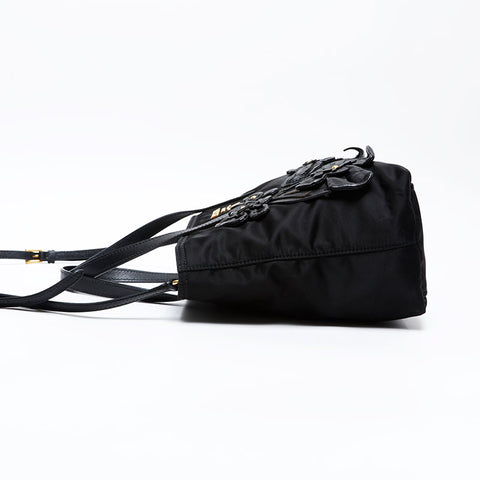 PRADA Nylon Flower Motif 2way Handbag black WS20696