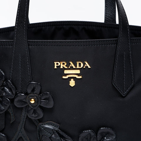 PRADA Nylon Flower Motif 2way Handbag black WS20696