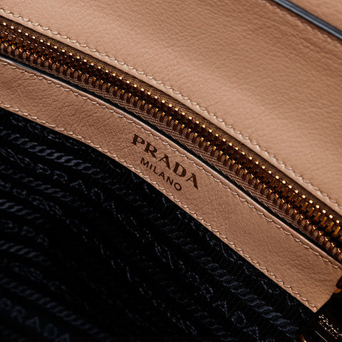 PRADA Leather 2way Handbag beige WS20699