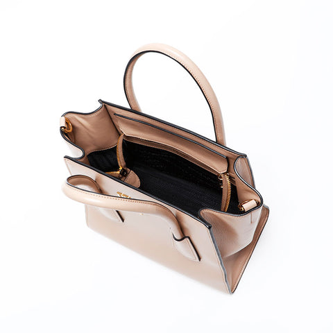 PRADA Leather 2way Handbag beige WS20699