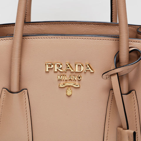 PRADA Leather 2way Handbag beige WS20699