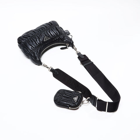PRADA Nappa Leather Matelasse Shoulder Bag black WS20701