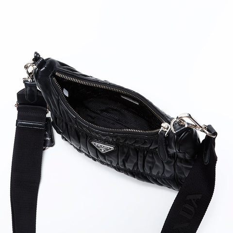 PRADA Nappa Leather Matelasse Shoulder Bag black WS20701