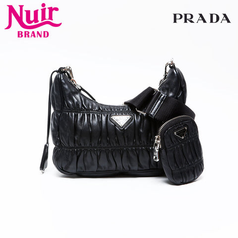 PRADA Nappa Leather Matelasse Shoulder Bag black WS20701