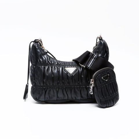 PRADA Nappa Leather Matelasse Shoulder Bag black WS20701