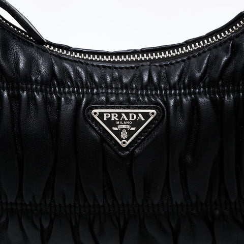 PRADA Nappa Leather Matelasse Shoulder Bag black WS20701