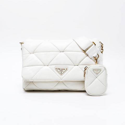 PRADA Padded System Nappa Leather Shoulder Bag white WS20702
