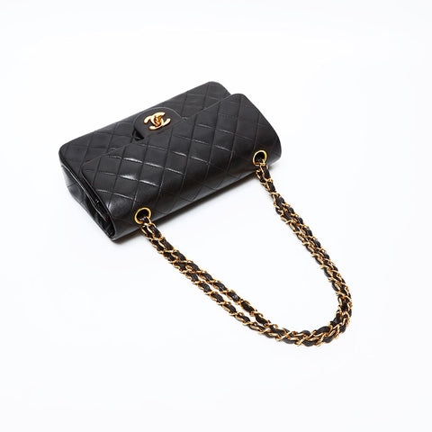 CHANEL No. 5 Lambskin Matelasse 9.1" Double Flap 1997-1999 Shoulder Bag black WS20715