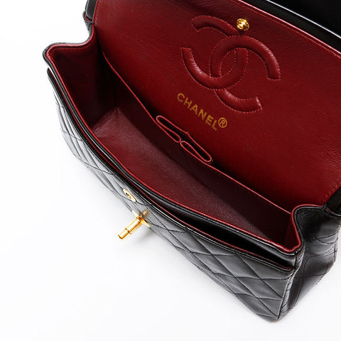 CHANEL No. 5 Lambskin Matelasse 9.1" Double Flap 1997-1999 Shoulder Bag black WS20715