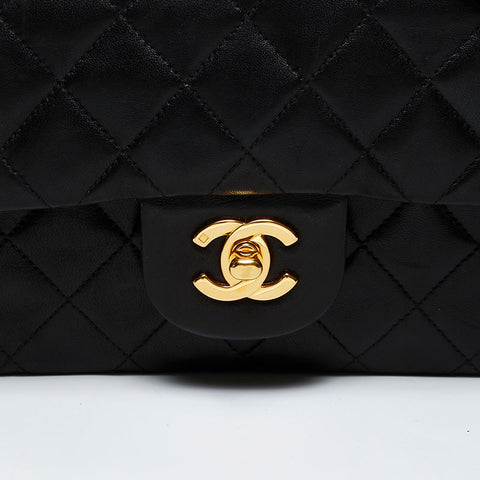 CHANEL No. 5 Lambskin Matelasse 9.1" Double Flap 1997-1999 Shoulder Bag black WS20715