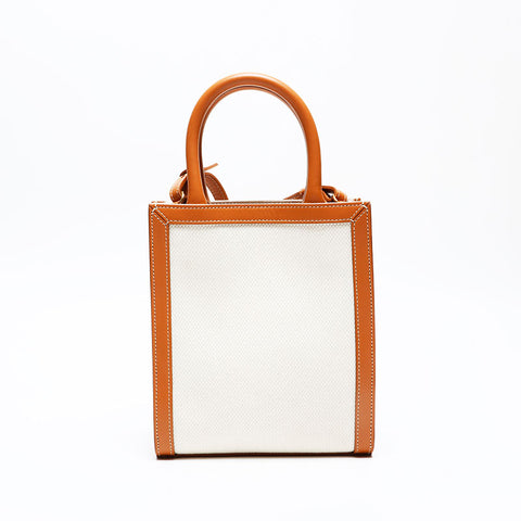 CELINE Mini Vertical Cabas 2way Tote Canvas Handbag Ivory WS20716