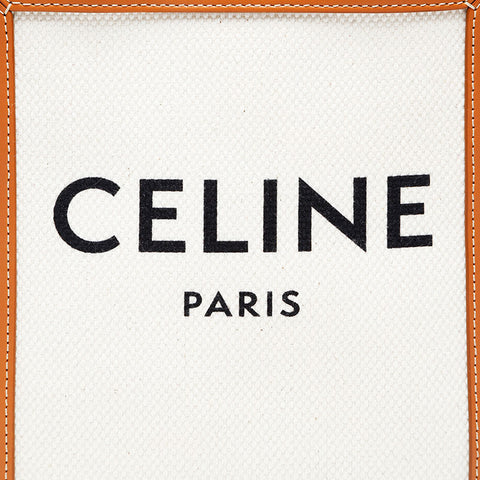 CELINE Mini Vertical Cabas 2way Tote Canvas Handbag Ivory WS20716