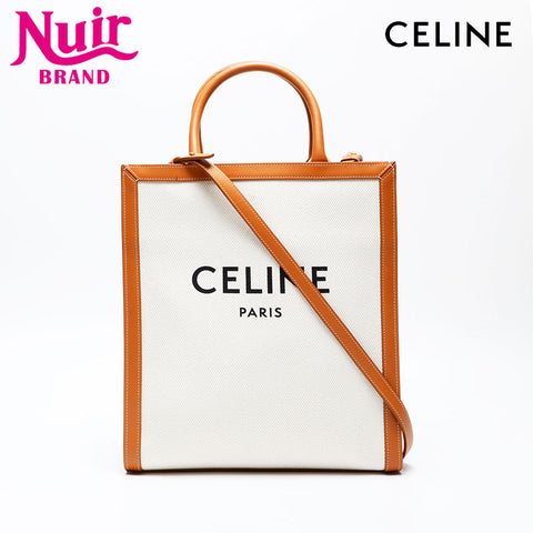 CELINE Vertical Cabas 2way Tote Canvas Handbag Ivory WS20717