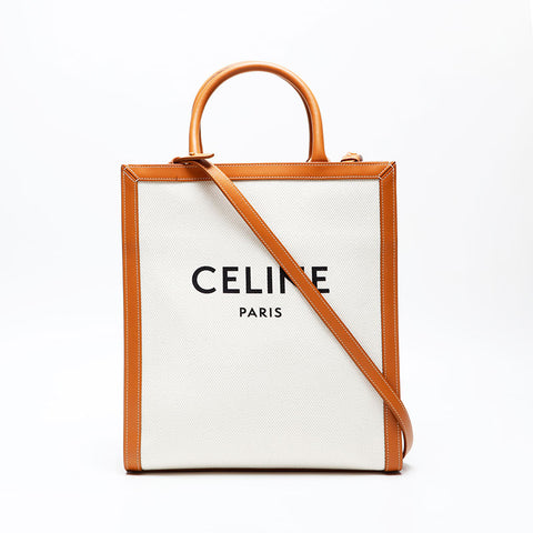 CELINE Vertical Cabas 2way Tote Canvas Handbag Ivory WS20717
