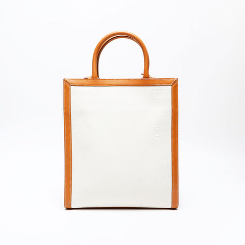 CELINE Vertical Cabas 2way Tote Canvas Handbag Ivory WS20717