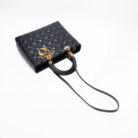 Christian Dior Large Lady Dior 2way Cannage Handbag black WS20722
