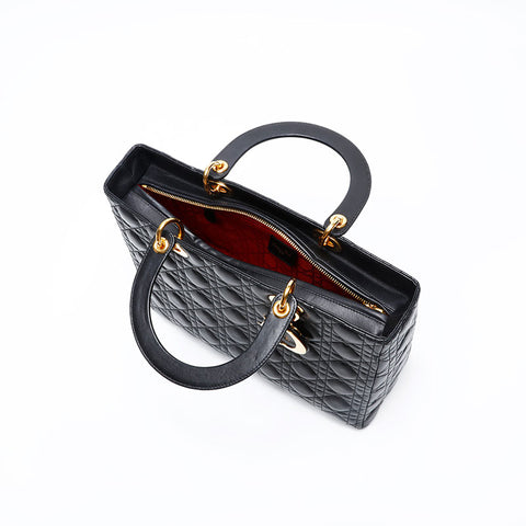 Christian Dior Large Lady Dior 2way Cannage Handbag black WS20722