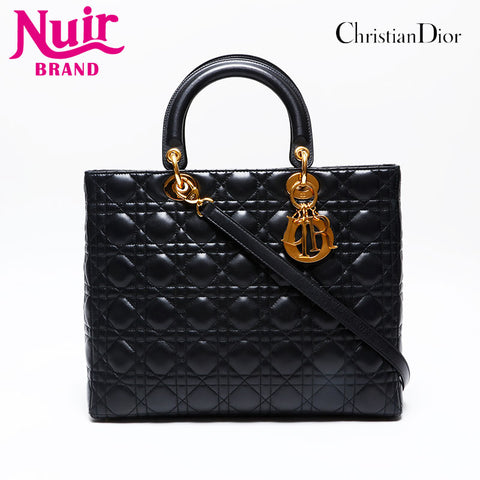 Christian Dior Large Lady Dior 2way Cannage Handbag black WS20722
