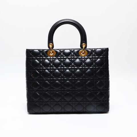 Christian Dior Large Lady Dior 2way Cannage Handbag black WS20722