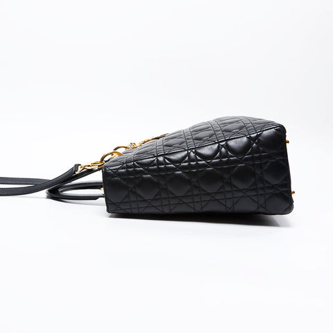 Christian Dior Large Lady Dior 2way Cannage Handbag black WS20722