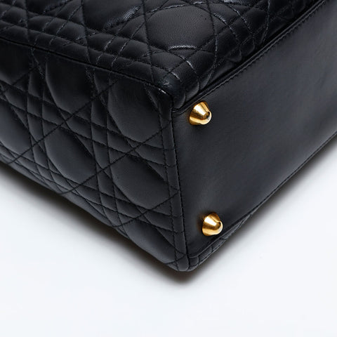 Christian Dior Large Lady Dior 2way Cannage Handbag black WS20722