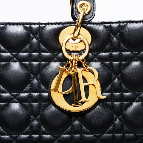 Christian Dior Large Lady Dior 2way Cannage Handbag black WS20722