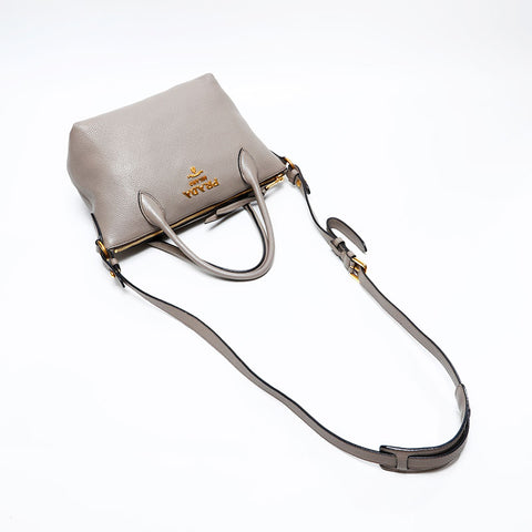 PRADA Leather 2way Handbag gray WS20724