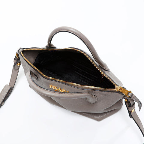 PRADA Leather 2way Handbag gray WS20724