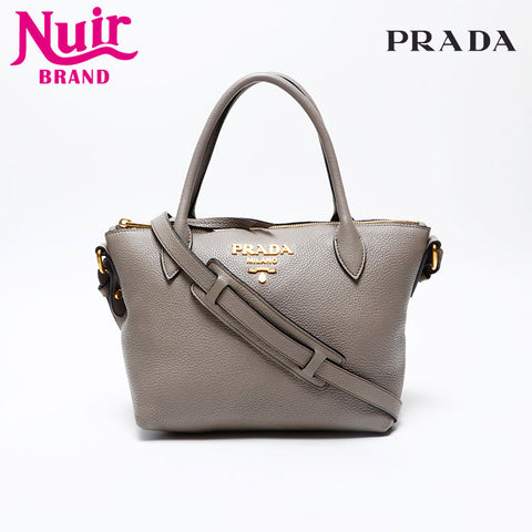 PRADA Leather 2way Handbag gray WS20724