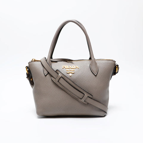 PRADA Leather 2way Handbag gray WS20724