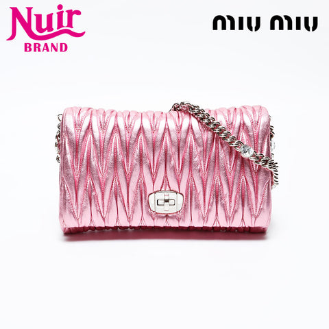 Miu Miu Matelasse Crystal Metallic Shoulder Bag pink WS20725