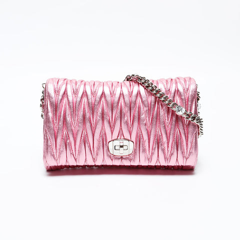 Miu Miu Matelasse Crystal Metallic Shoulder Bag pink WS20725