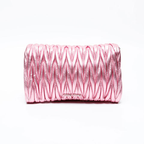 Miu Miu Matelasse Crystal Metallic Shoulder Bag pink WS20725