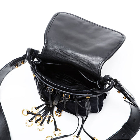 PRADA Velvet velor Shoulder Bag black WS20727