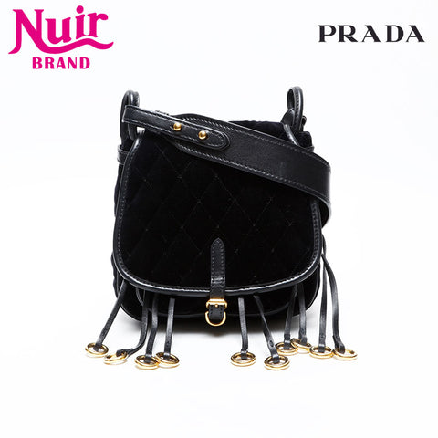 PRADA Velvet velor Shoulder Bag black WS20727