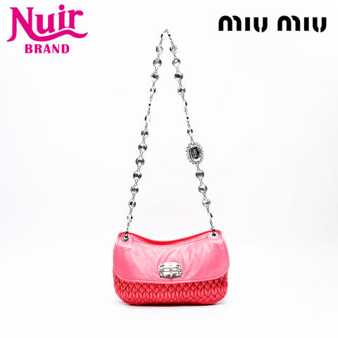 Miu Miu Nappa leather, matelassé and crystals Shoulder Bag pink WS20728
