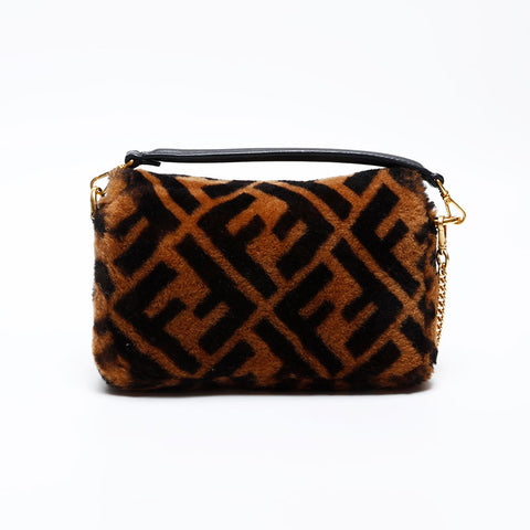 FENDI Fur Zucca Mamma Bucket Shoulder Bag Brown WS20731