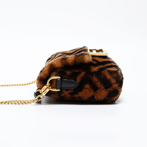 FENDI Fur Zucca Mamma Bucket Shoulder Bag Brown WS20731