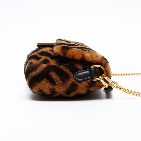 FENDI Fur Zucca Mamma Bucket Shoulder Bag Brown WS20731