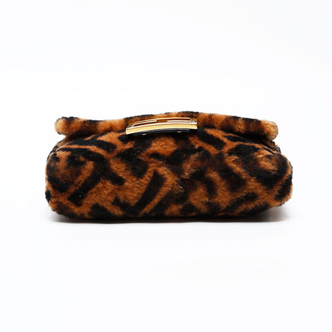 FENDI Fur Zucca Mamma Bucket Shoulder Bag Brown WS20731