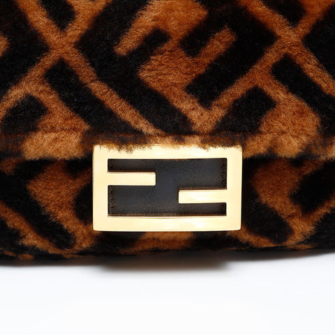 FENDI Fur Zucca Mamma Bucket Shoulder Bag Brown WS20731