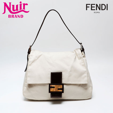 FENDI Canvas Mamma Bucket Shoulder Bag Ivory WS20733