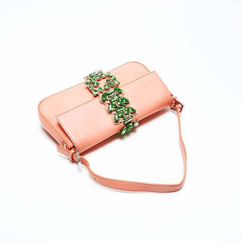 FENDI Crystal Bijou Mamma Bucket Shoulder Bag pink WS20735