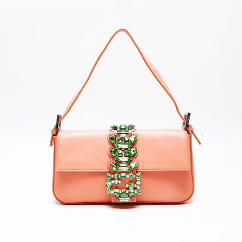 FENDI Crystal Bijou Mamma Bucket Shoulder Bag pink WS20735